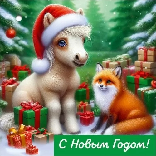 Открытка мини "с новым годом" 7х7см