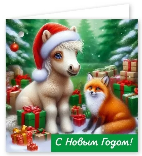 Открытка мини "с новым годом" 7х7см