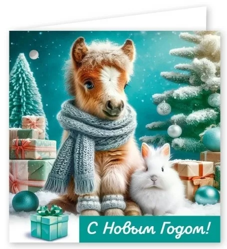 Открытка мини "с новым годом" 7х7см