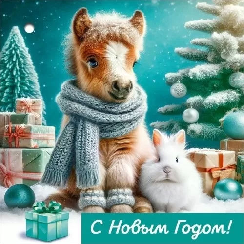 Открытка мини "с новым годом" 7х7см