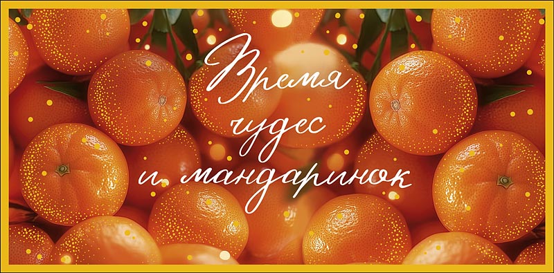 Конверт для денег "время чудес и мандаринок" фольга текст