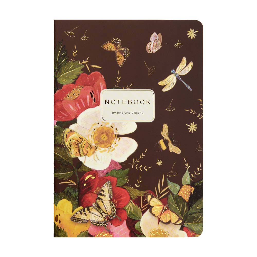 Тетрадь 40л. кл. "flora. цветы. бабочки. стрекозы" (bruno visconti) т/б,софт тач,фольга,цветной форзац