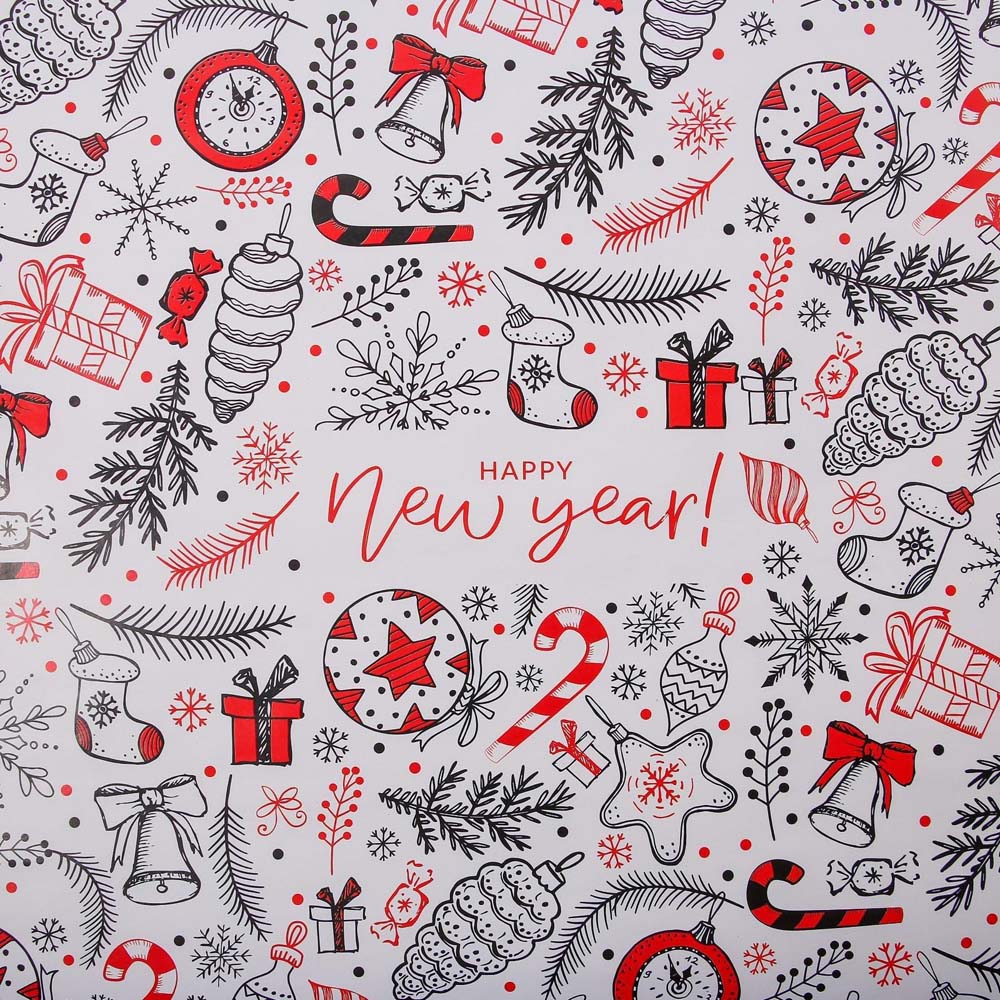 Бумага упаковочная глянцевая "happy new year 70х100см
