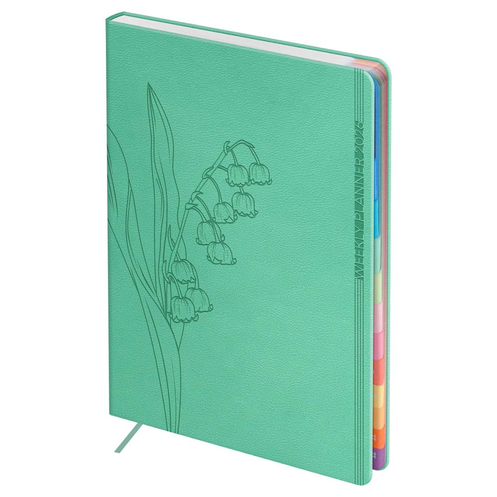 Еженедельник 2026 а6+ bg "season. may lily" зелёный выруб.блок,кож.зам.