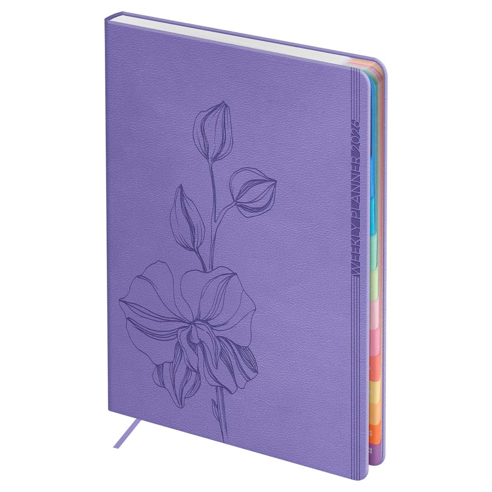Еженедельник 2026 а6+ bg "season. orchid" сиреневый выруб.блок,кож.зам.