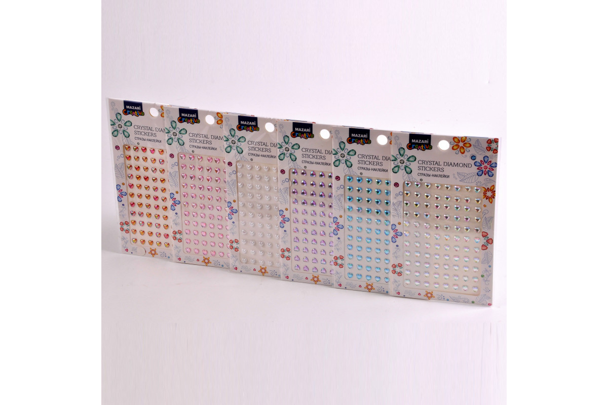 Наклейки стразы "сердечки" 8х12см асс-т