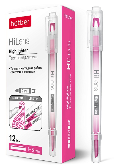Маркер текстовый "hatber hi-lens" двухсторонний резец/конус 1 mm/5 mm роз.