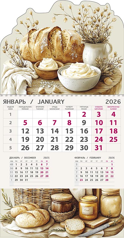 Календарь настенный 1-блочный 2026 "аромат хлеба"