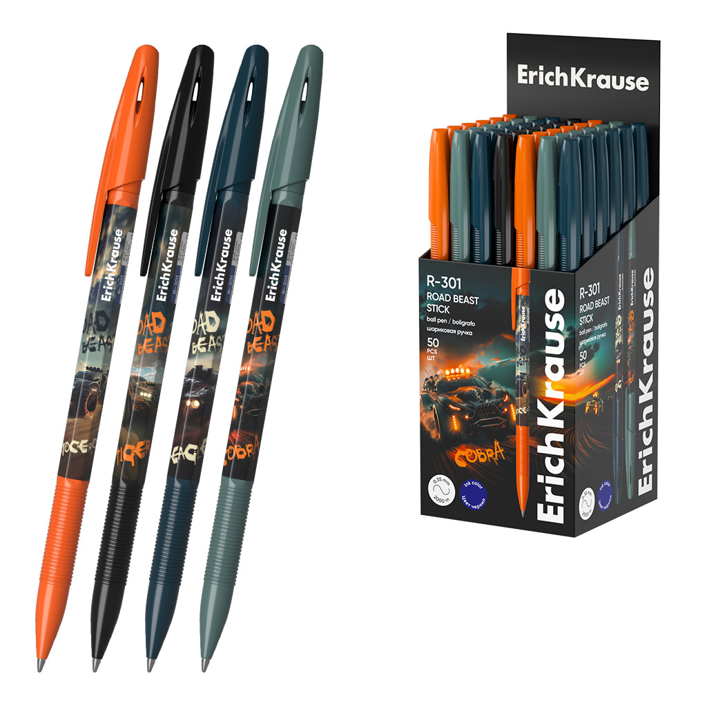 Ручка шар. erich krause "r-301 stick. road beast" синяя 0,7мм асс-т