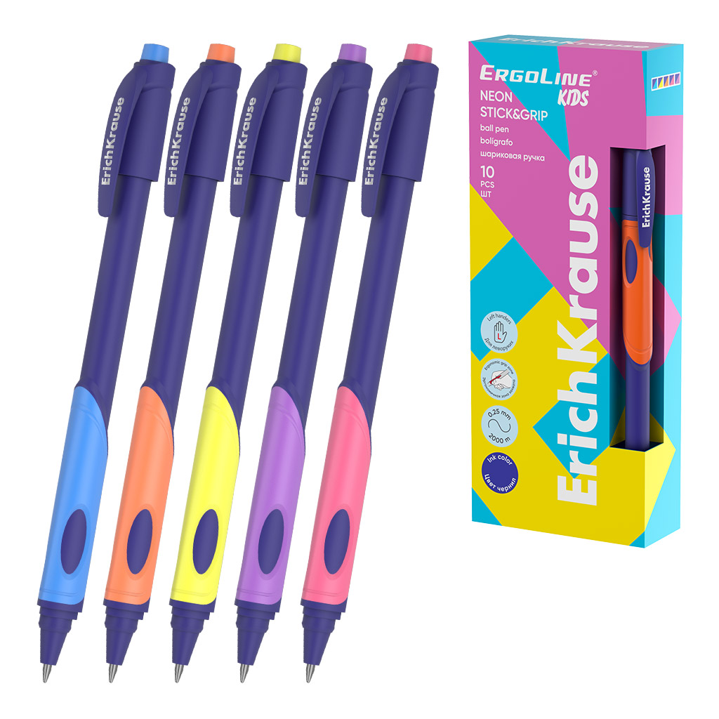 Ручка шар. erich krause "ergoline kids neon" для левшей 0,7 мм, син., корп. трехгр.асс-т