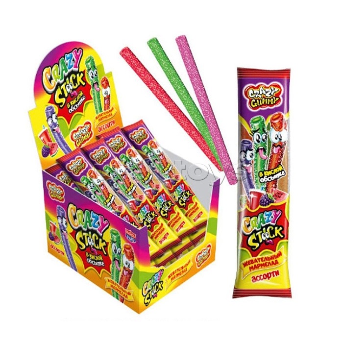 Жев. мармелад в кислой обсыпке «crazy gummy crazy stick» ассорти 20гр