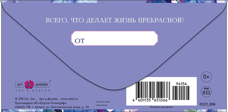 Конверт для денег "в день рождения!" текст