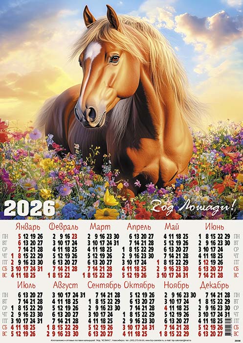 Календарь настенный 2026 а2 "в цветах"
