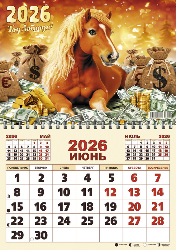 Календарь настен.перекид. 2026 а3 "золотая грива"