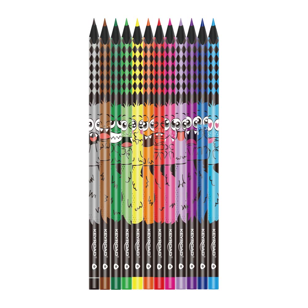 Карандаши цветные keyroad "black-cute" 12цв. пластик
