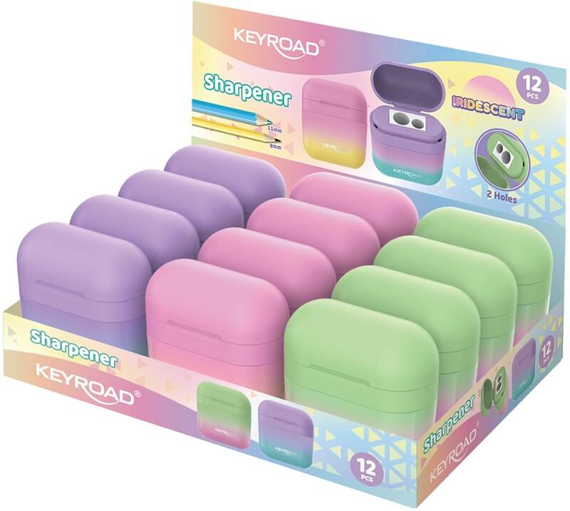 Точилка с контейнером keyroad "iridescent" 2 отв. асс-т