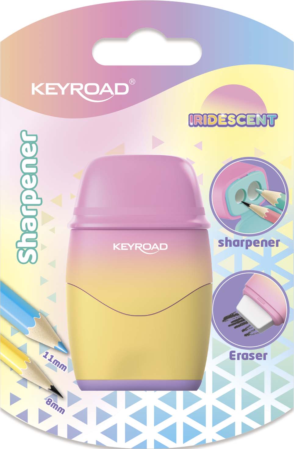 Точилка-ластик с контейнером keyroad "iridescent" 2 отв. асс-т