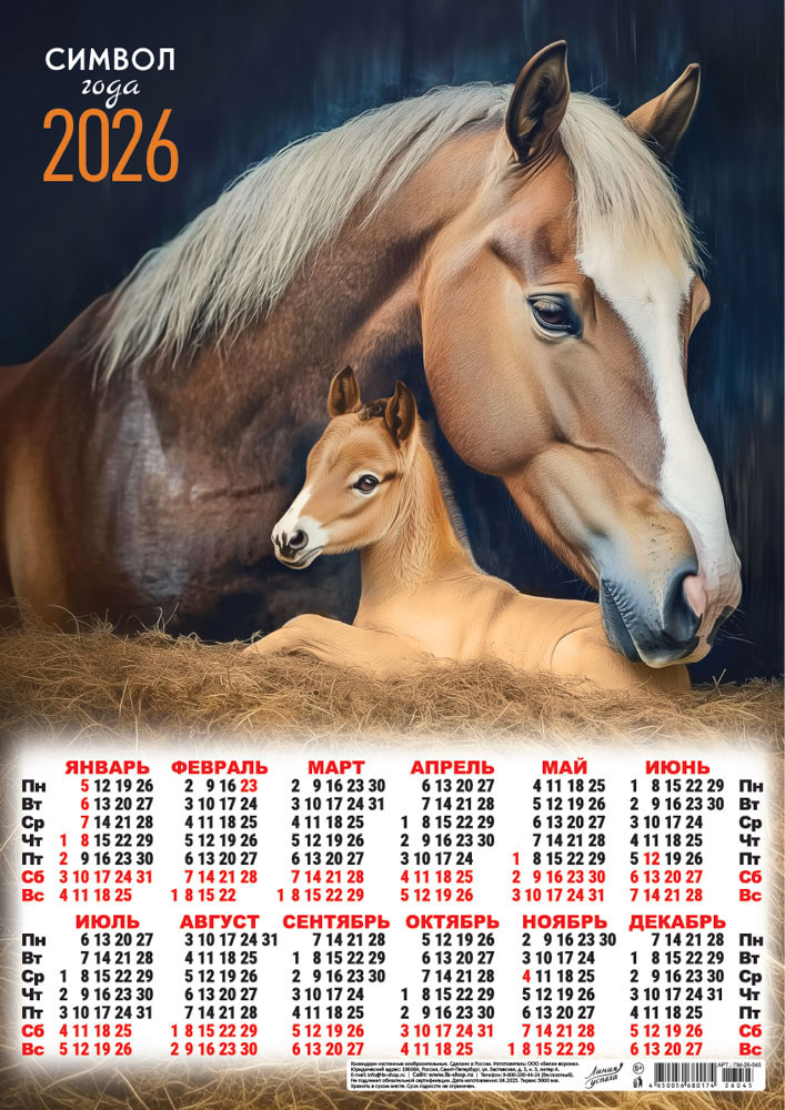 Календарь настенный 2026 а3 "символ года. лошадиная нежность" фото