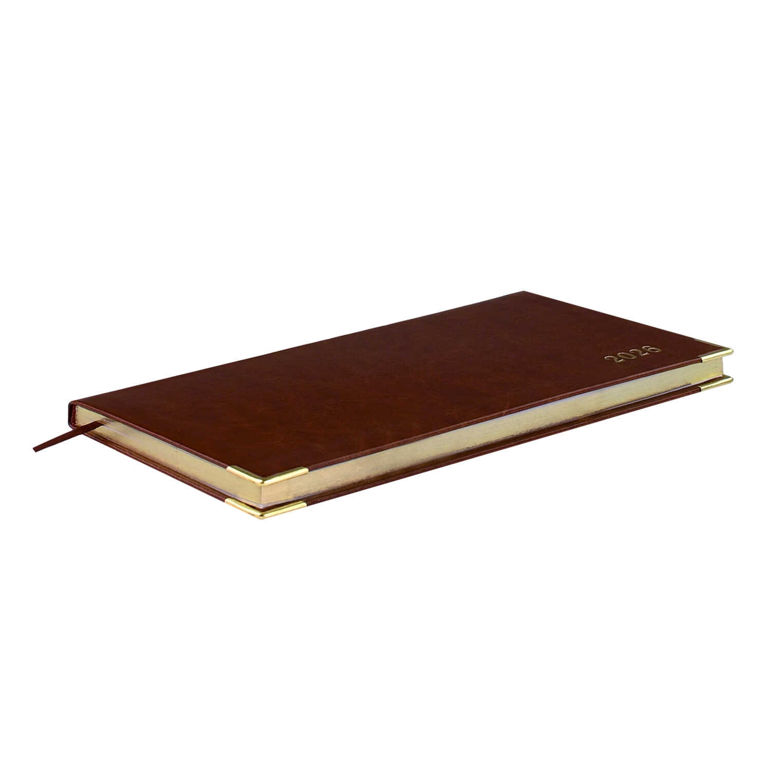 Еженедельник 2026 88х170мм escalada "сариф" коричневый с золотым срезом,металл.уголок,кож.зам.