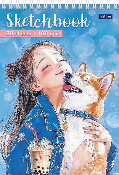 Скетчбук а5 80л. тв.обл. гребень "настроение bubble tea" (hatber) 100г/м2