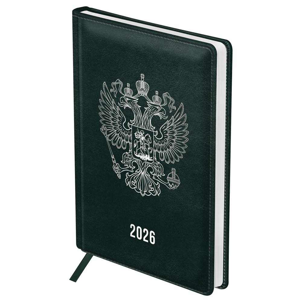 Ежедневник 2026 а5 bg "орёл" зелёный кож.зам.