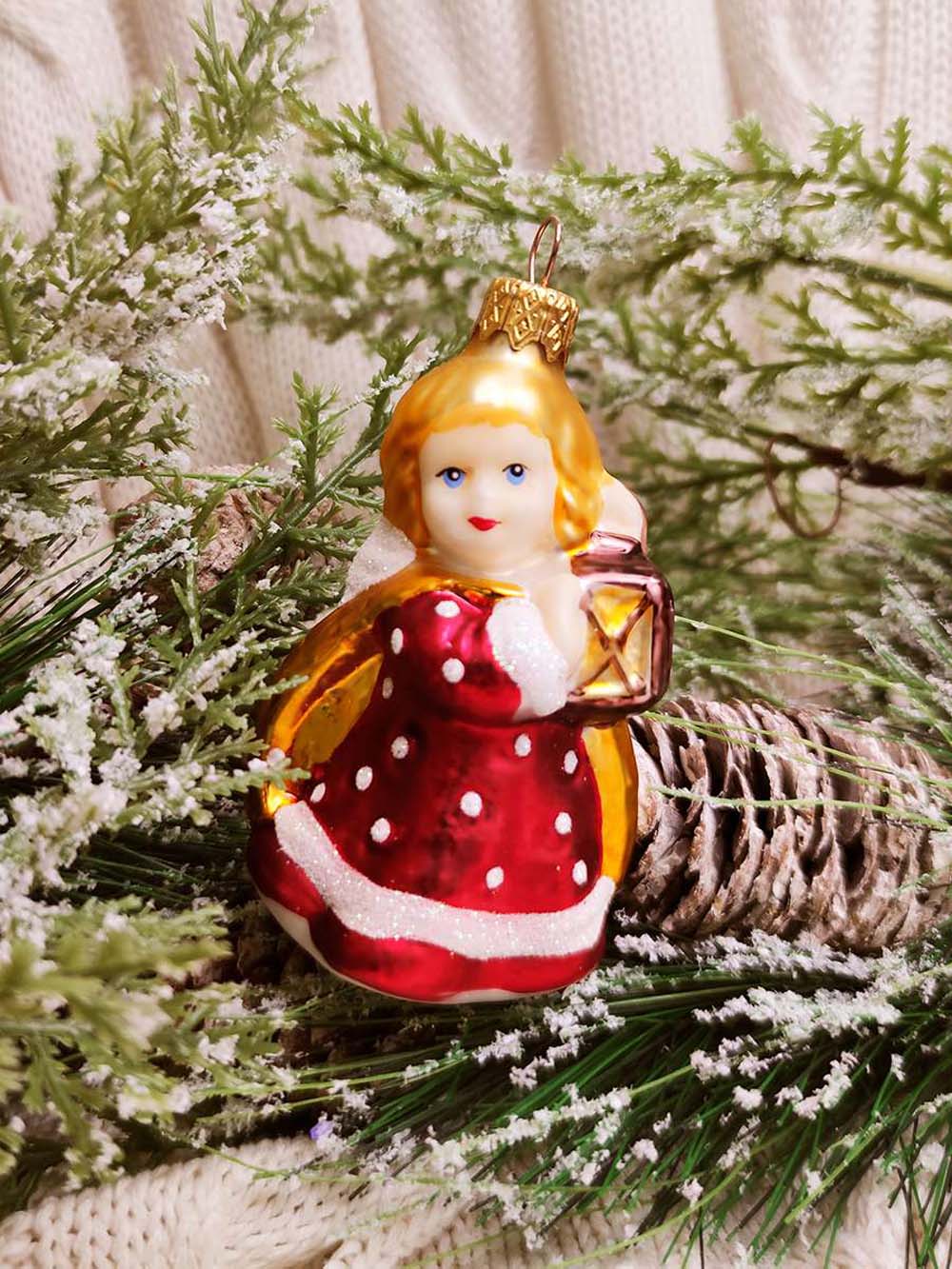 Украшение "ангелочек с фонариком" 10см (стекло) к/уп