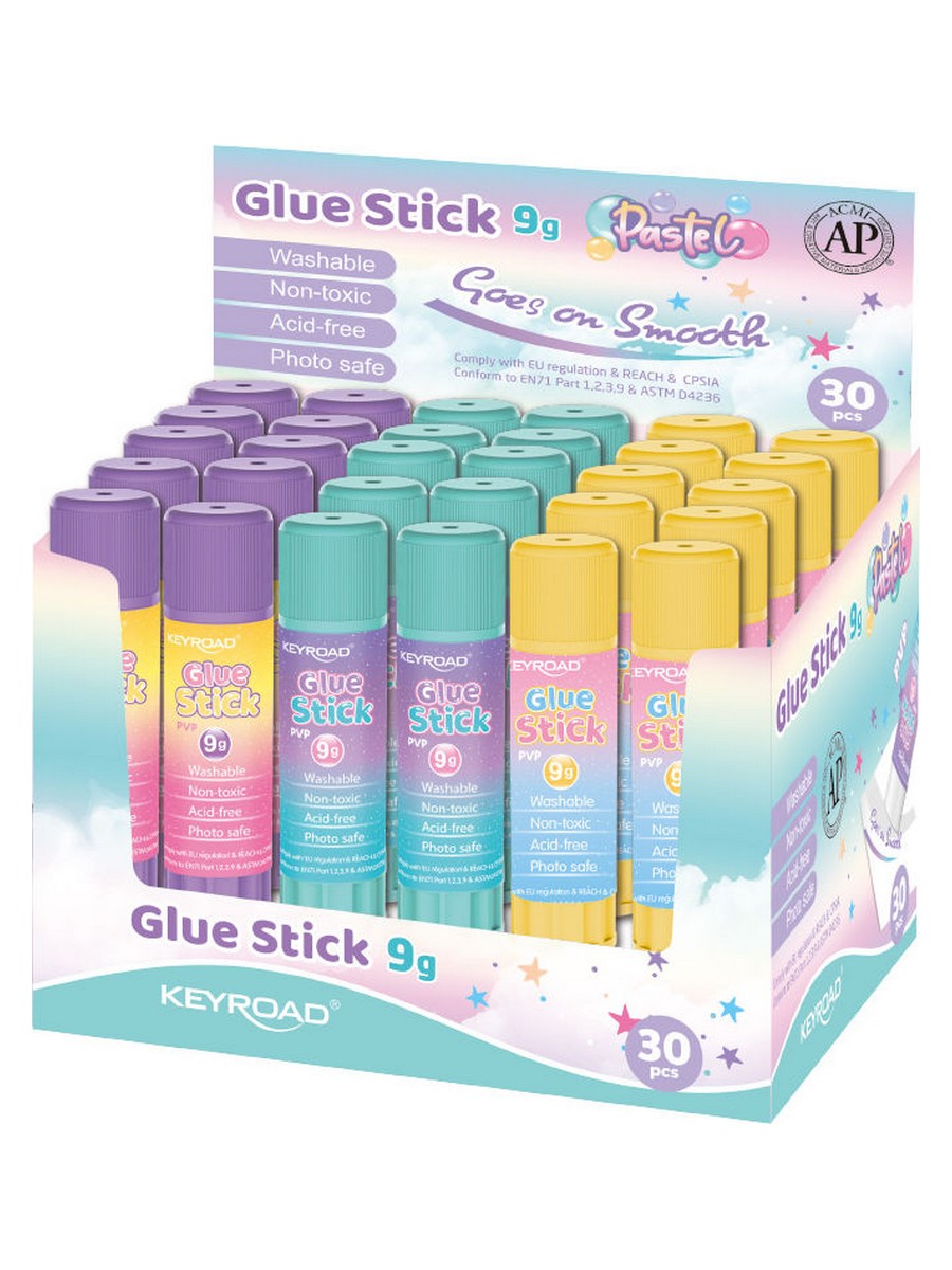 Клей-карандаш keyroad "pastel" 9г pvp асс-т