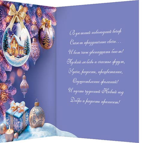 Открытка а5 "с новым годом!" блёстки текст
