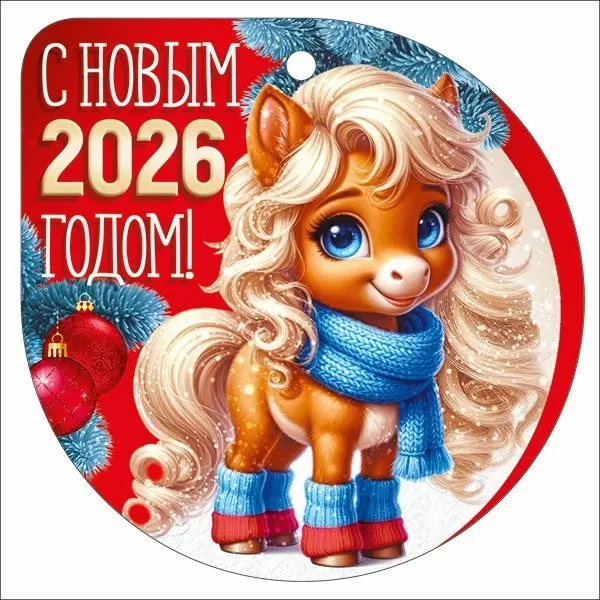 Бирка мини "с новым 2026 годом!" 94х94мм текст