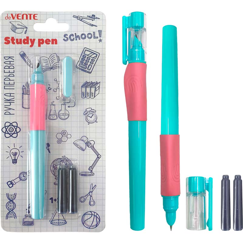 Ручка перьевая devente "school. stydypen" синяя корп.мятный (2 капсулы)