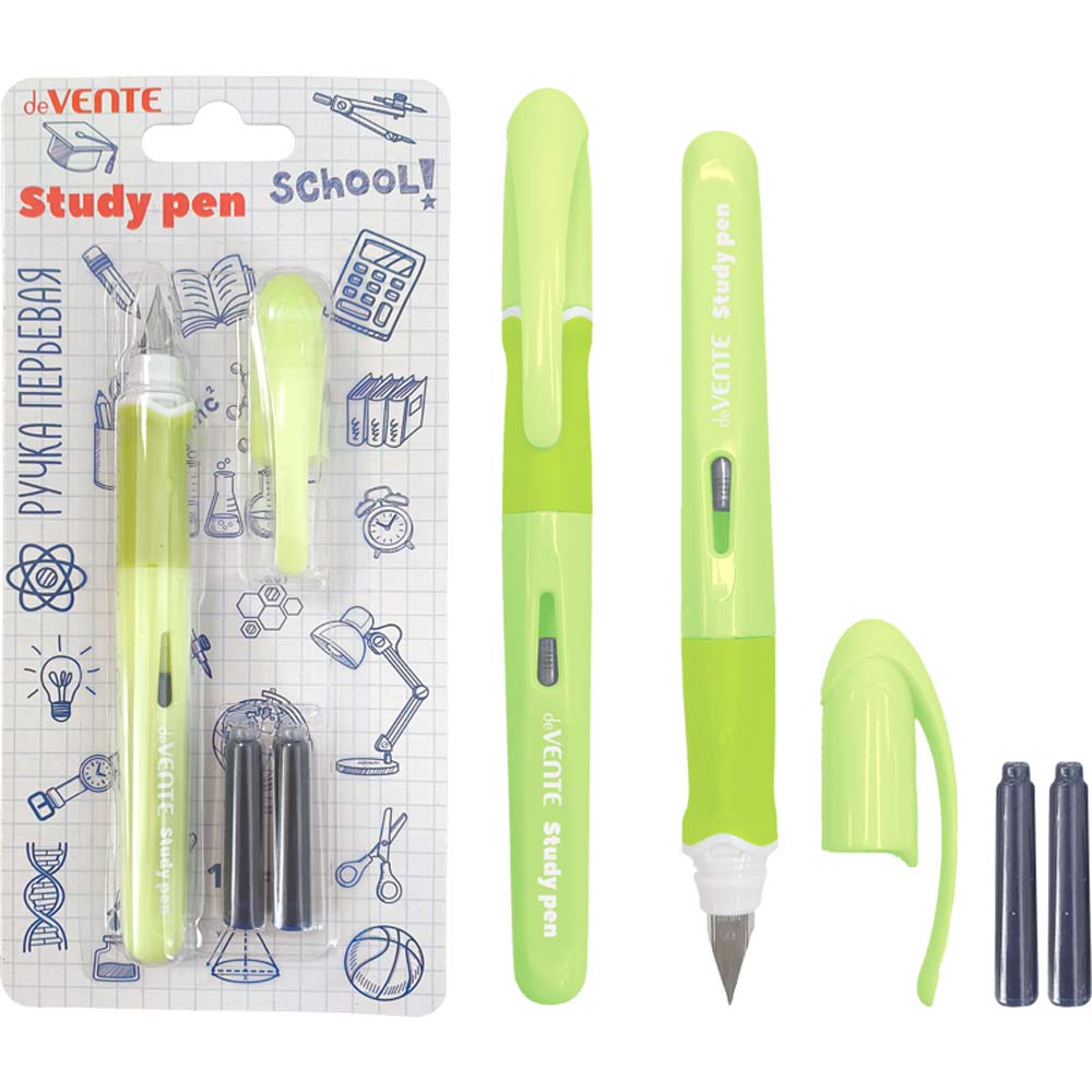 Ручка перьевая devente "school. stydypen" синяя корп.салатовый (2 капсулы)
