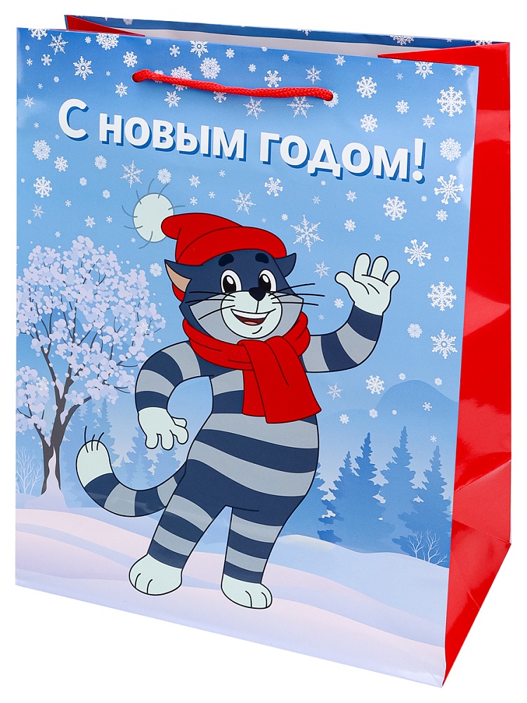 Пакет подарочный "новогодний котик" (26,4х32,7х13,6см)