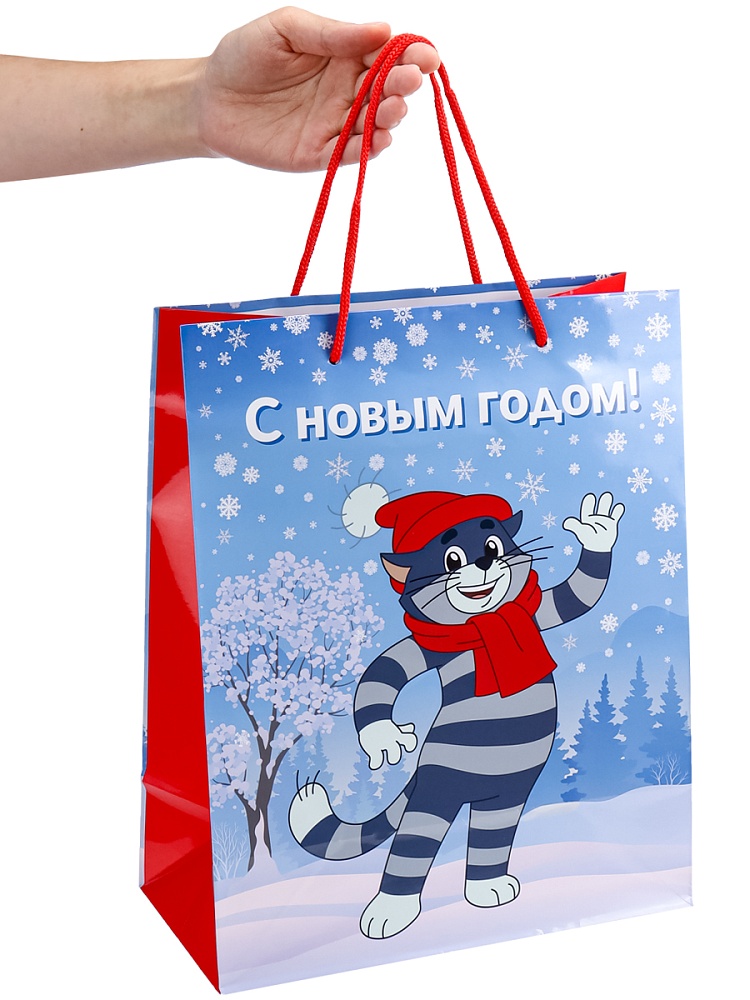 Пакет подарочный "новогодний котик" (26,4х32,7х13,6см)