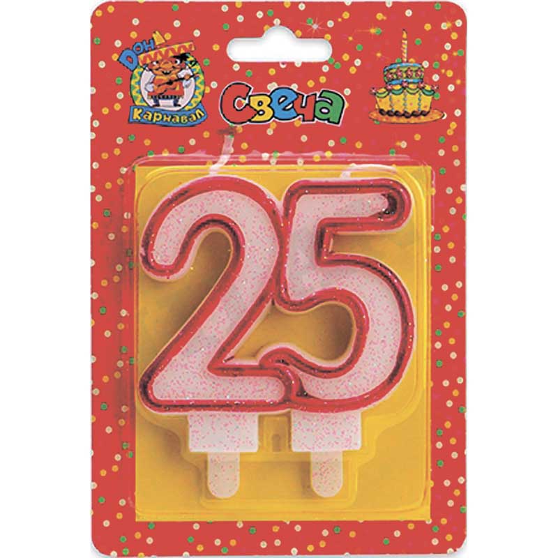 Свеча для торта "цифра 25" значимые даты (красная)