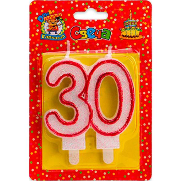 Свеча для торта "цифра 30" значимые даты (красная)