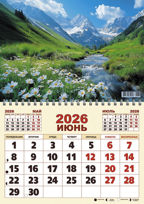 Календарь настен.перекид. 2026 а3 "ромашки и горы"