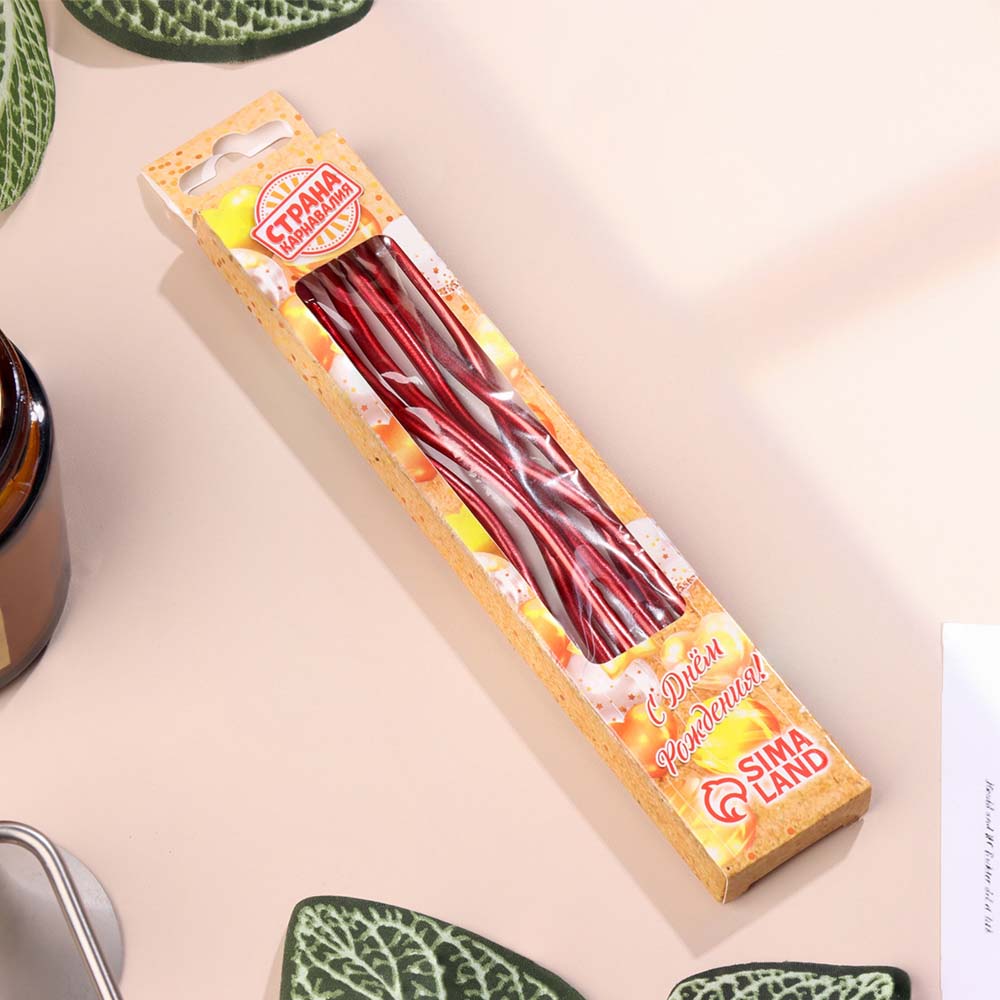 Набор свечей для торта 6штх12см "серпантин" рубиновые