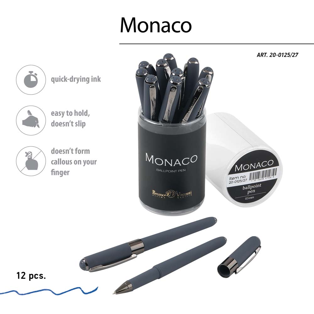 Ручка шар. bruno visconti "monaco" 0,5мм синяя корп.графит