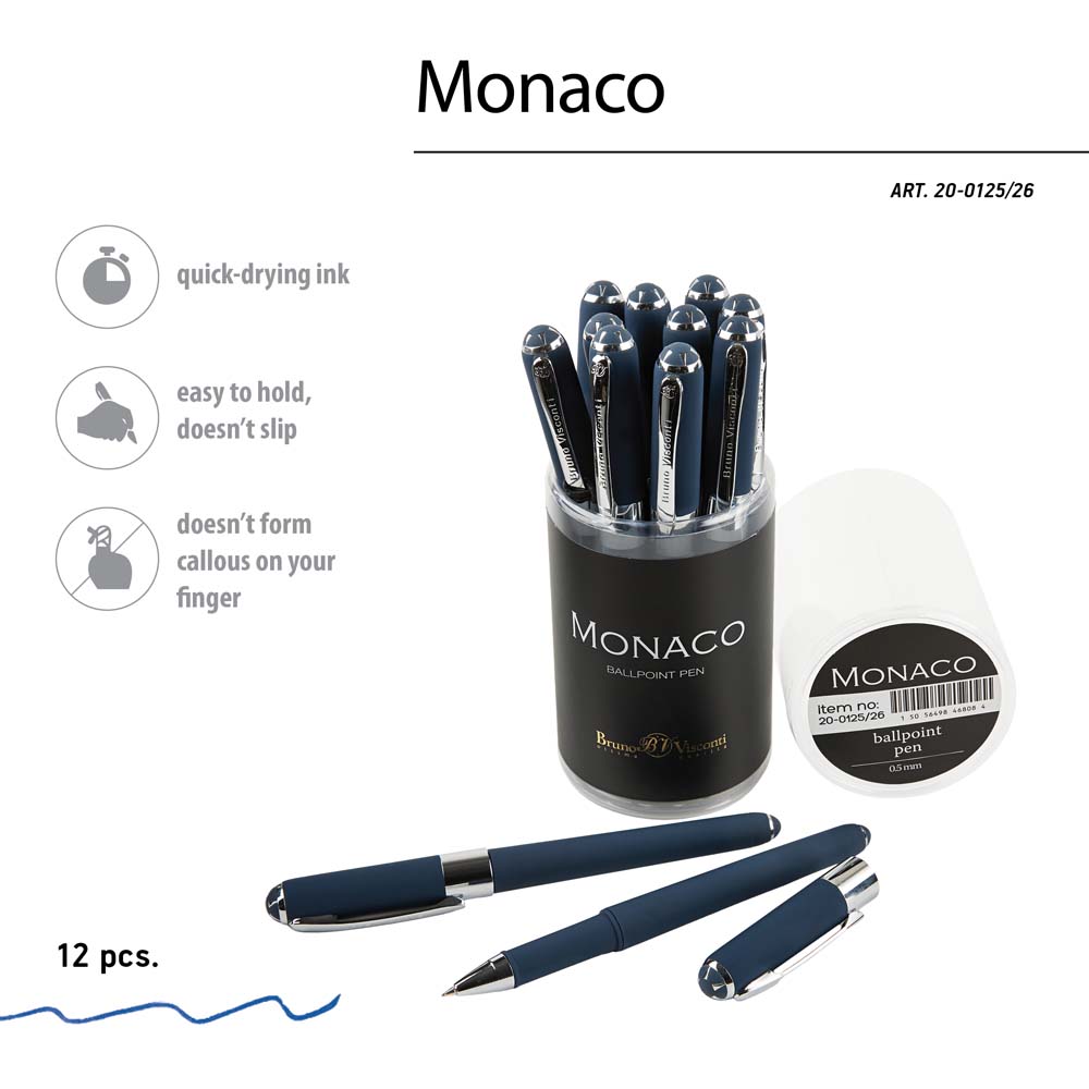 Ручка шар. bruno visconti "monaco" 0,5мм синяя корп.тёмно-синий