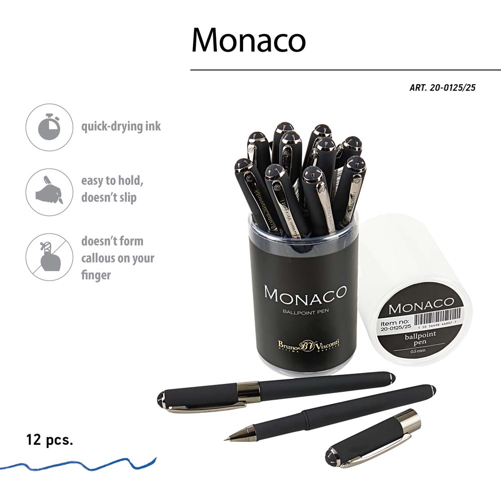 Ручка шар. bruno visconti "monaco" 0,5мм синяя корп.чёрный
