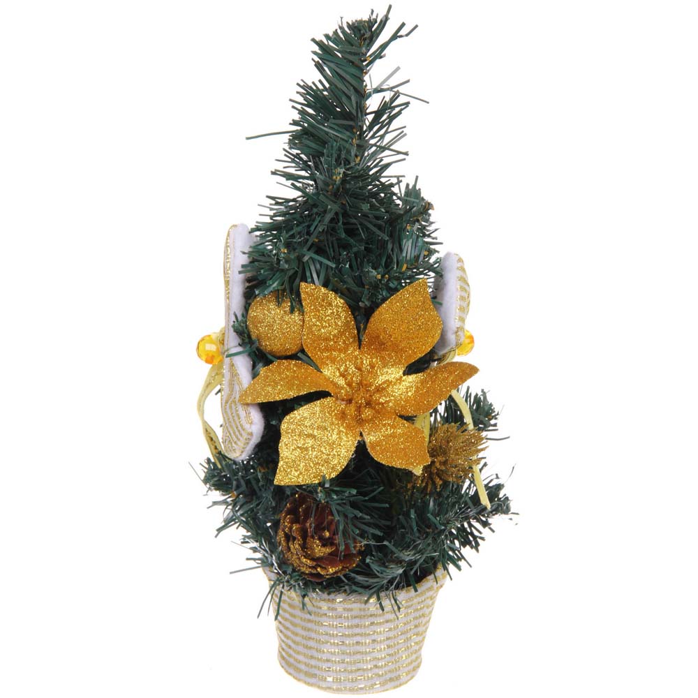 Елка 30см в горшке "зимняя нежность" золото