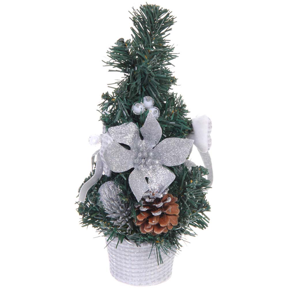 Елка 30см в горшке "зимняя нежность" серебро