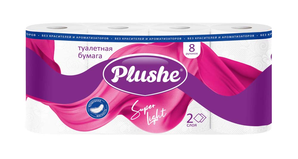 Бумага туалетная "plushe" super light 2 сл.,8 рул.,12,5м., белая