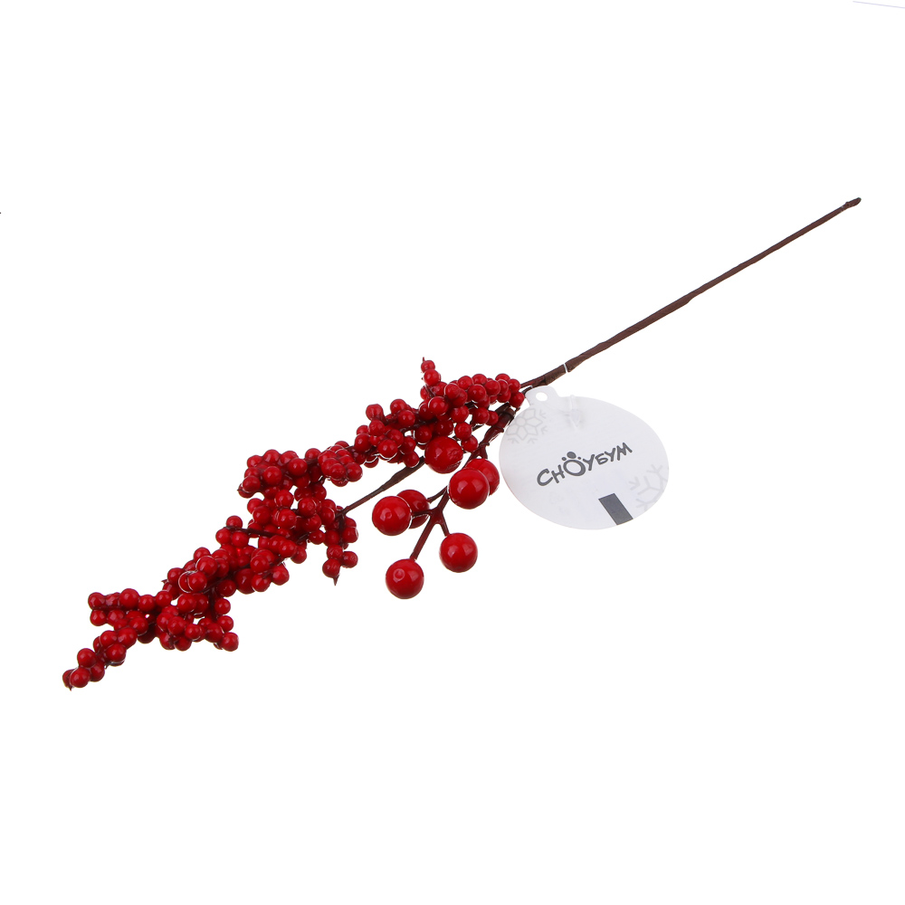 Украшение веточка с красными ягодами 37см