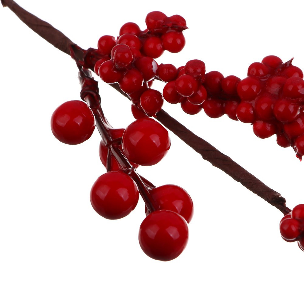 Украшение веточка с красными ягодами 37см