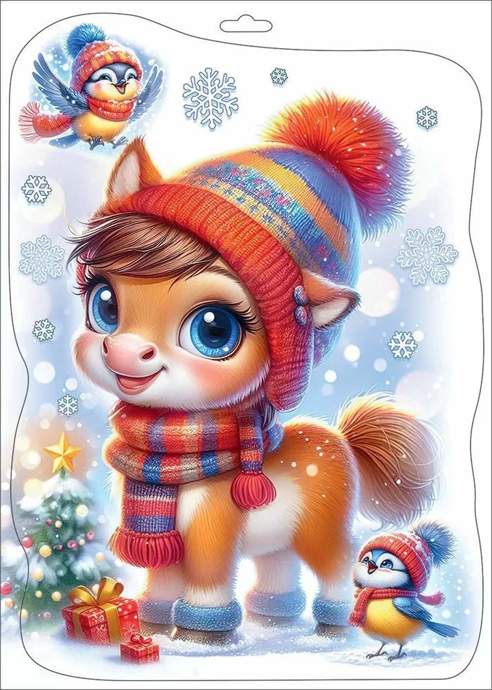 наклейки витражные "пони в шапочке" (33,2х23,7см) двусторонние Наклейки витражные "пони в шапочке" (33,2х23,7см) двусторонние