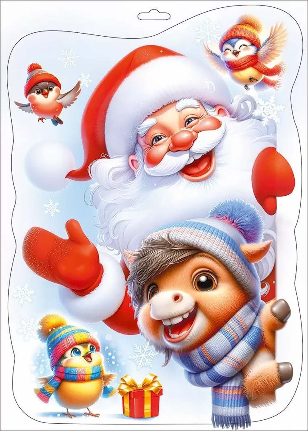 Наклейки витражные "дед мороз и пони" (33,2х23,7см) двусторонние