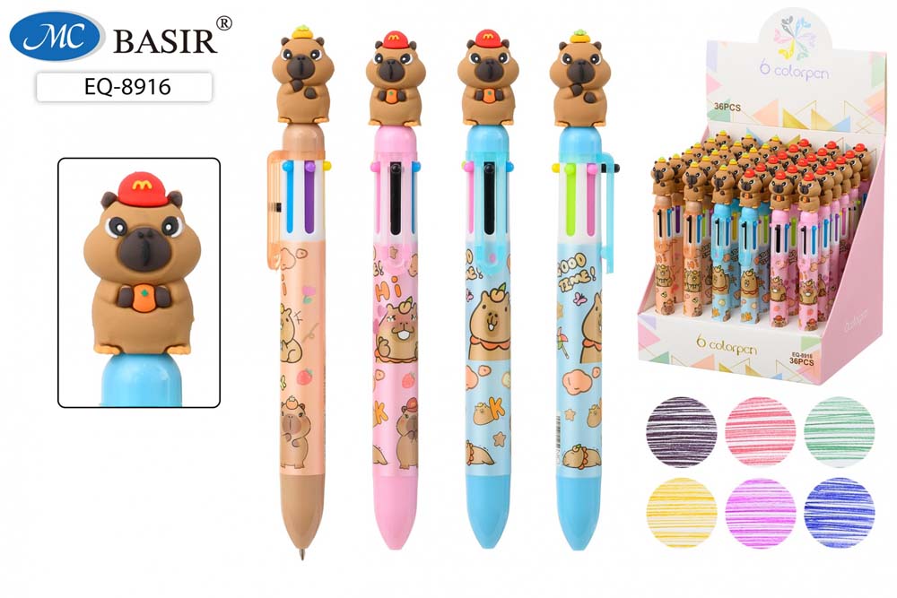 ручка шар. авт. "капибара" 0,5мм 6-цветная асс-т Ручка шар. авт. "капибара" 0,5мм 6-цветная асс-т