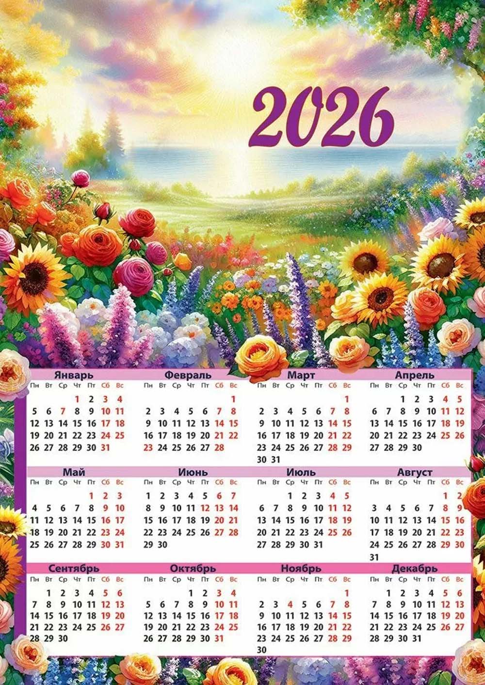 Календарь настенный 2026 а3 "цветы"
