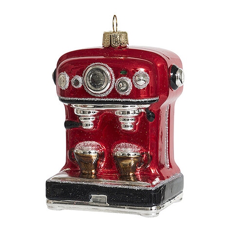 Украшение "кофемашина" красная 7х5х9см (стекло)
